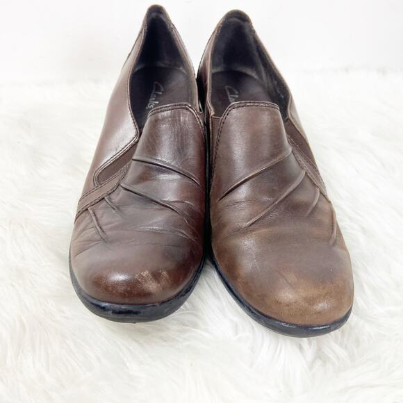 Clarks 8.5 M Womens Brown Leather ribbed Comfort Heeled Shoes - Picture 5 of 9